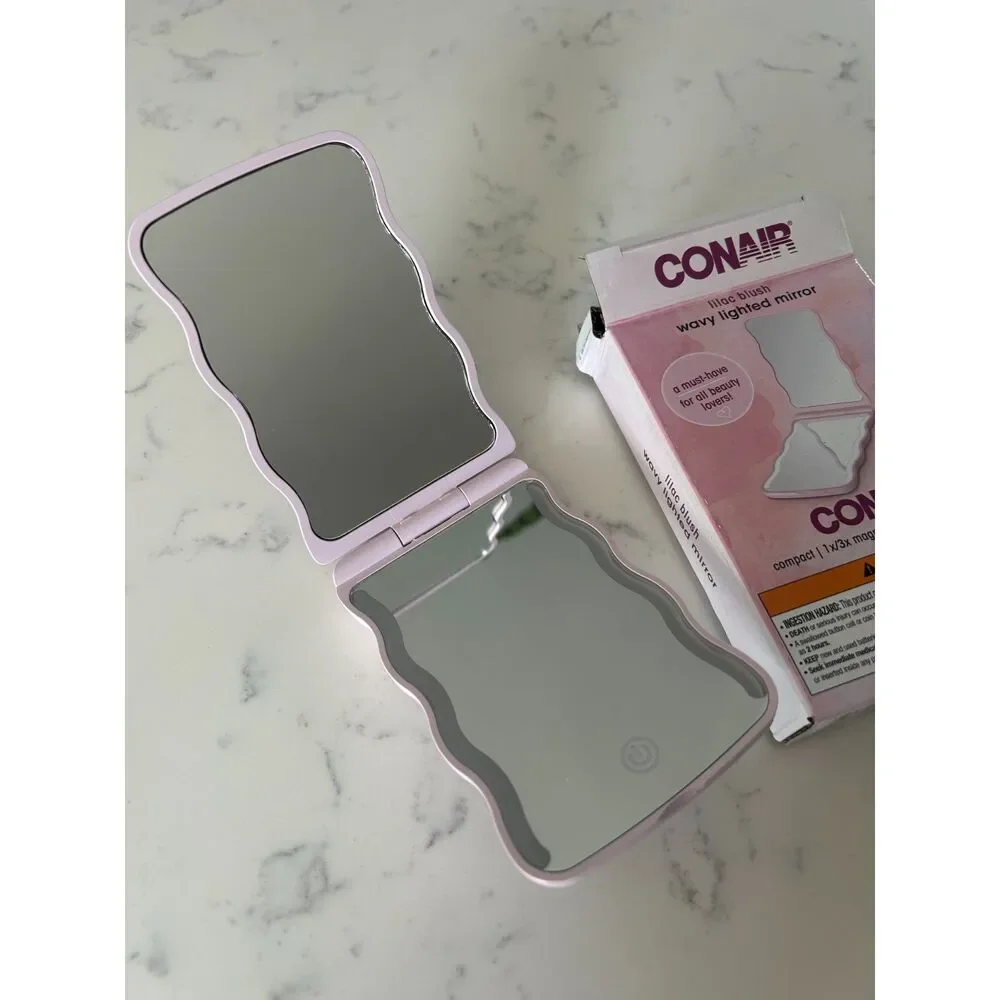 Conair LED Lighted Compact Mirror Lilac Blush Wavy 1x/3x Travel